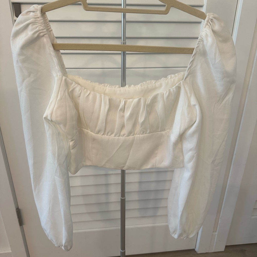 Princess Polly Cream Ruched Long Sleeve Crop Top